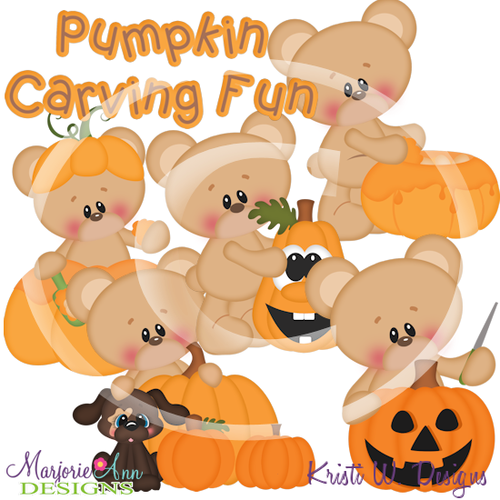 Marshmallow Bear Pumpkin Carving Fun SVG Cutting Files + Clipart - Click Image to Close